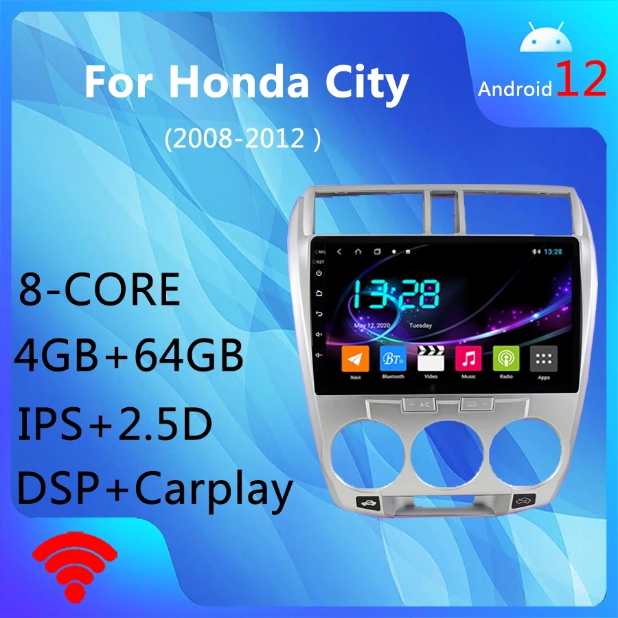 

Wanqi 8 ядер 4 + 64 Гб Android12.0 Carplay DSP RDS GPS навигация автомобильный Радио медиаплеер для Honda City 2008-2012