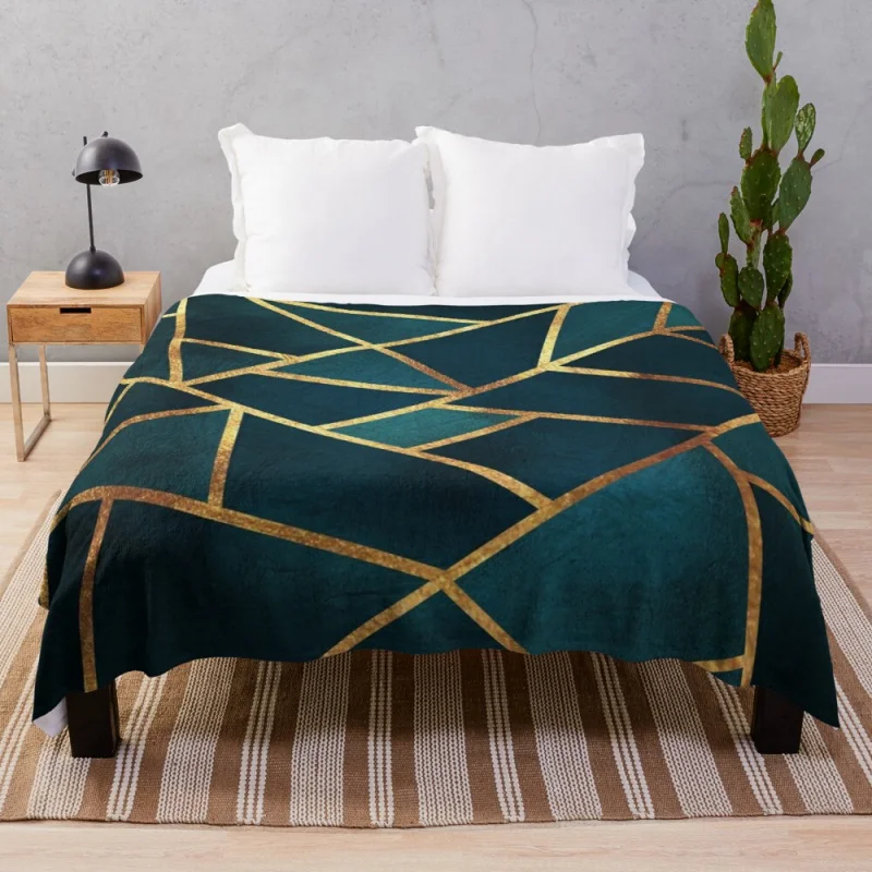 

Midnight Green Gold Stone Geometric Throw Blanket Comforter Blanket
