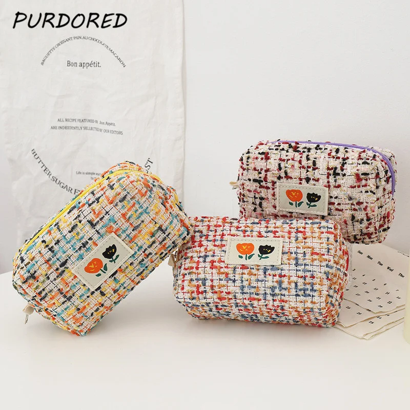

1 Pc Color Weave Cosmetic Bag for Women Zipper Large Makeup Organizer Bag Travel Make Up Toiletry Bag Washing Pouch