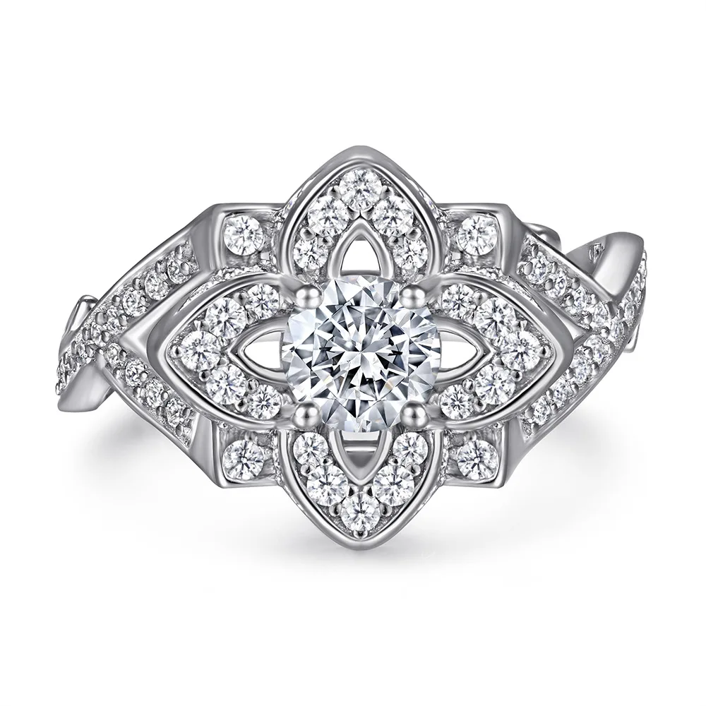 

New fashion trend s925 silver inlaid 5A zircon ladies personality high-end trendy exaggerated rose ring