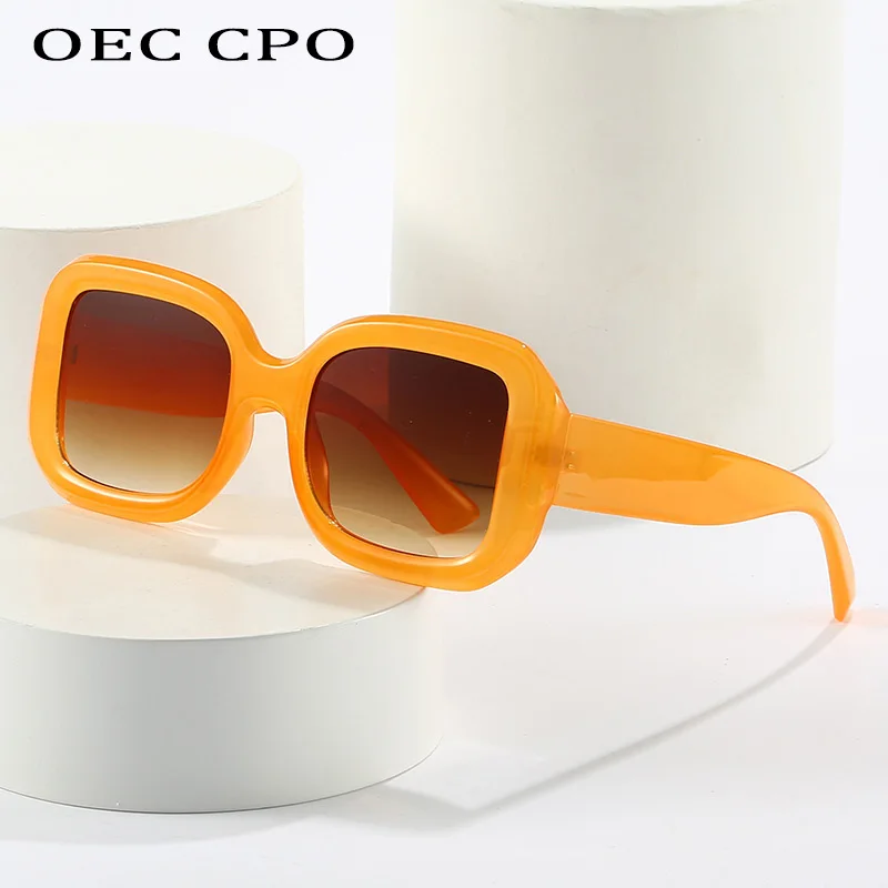 

OEC CPO New Fashion Square Sunglasses Women Hot Punk Thick Frame Orange Sun Glasses Female UV400 Shades Gradient Lens Eyewear