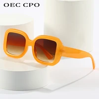 oec cpo new fashion square sunglasses women hot punk thick frame orange sun glasses female uv400 shades gradient lens eyewear