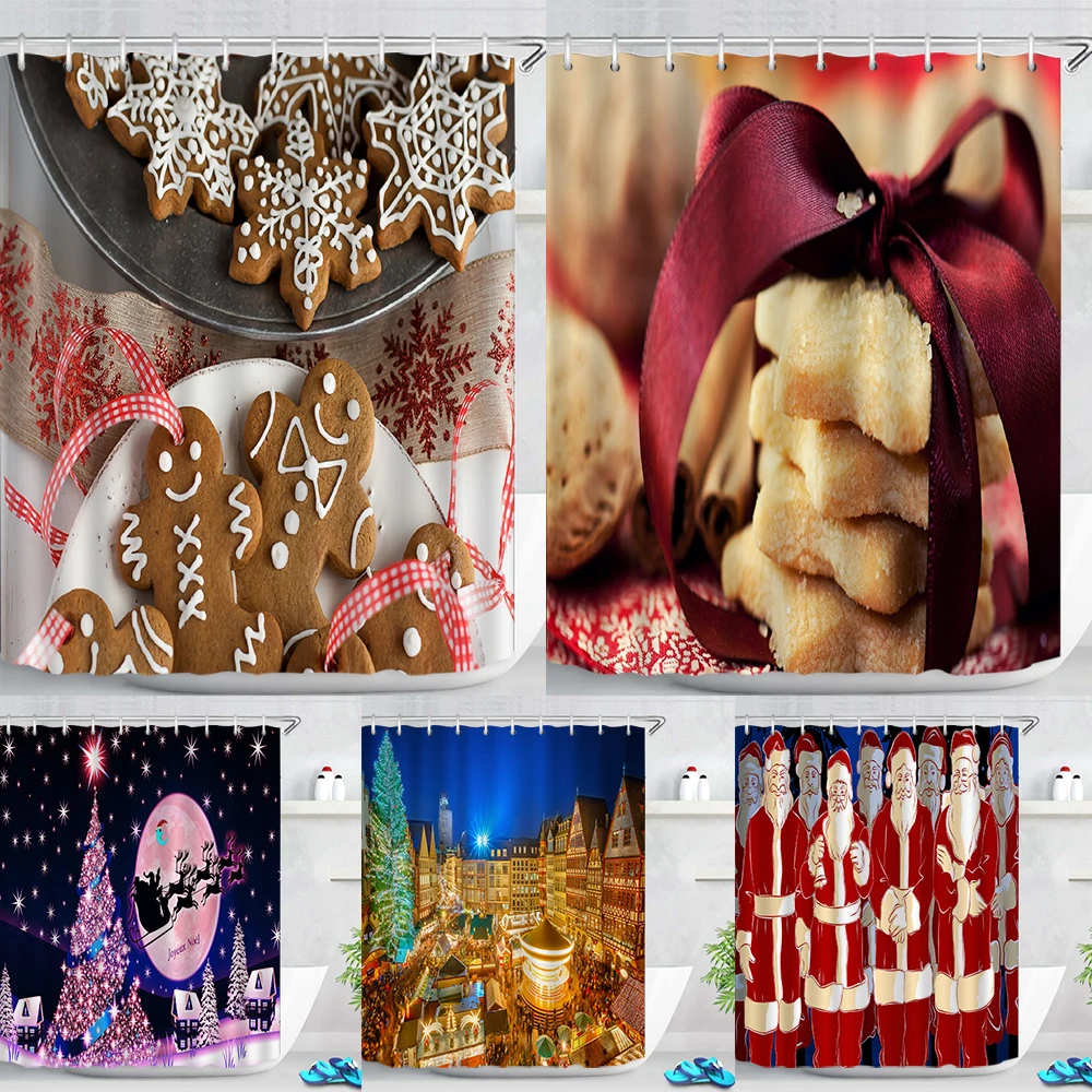 

Романтичная Золотая Рождественская занавеска для душа с ночным принтом, Детская Водонепроницаемая занавеска для ванной комнаты, кухни, праздничное украшение