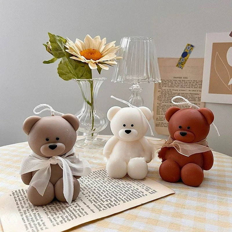 3D Teddy Bear Silicone Candle Mold Fondant Cake Border Mold DIY Chocolate Cake Decorating Tool Baking Accessories Candle Making