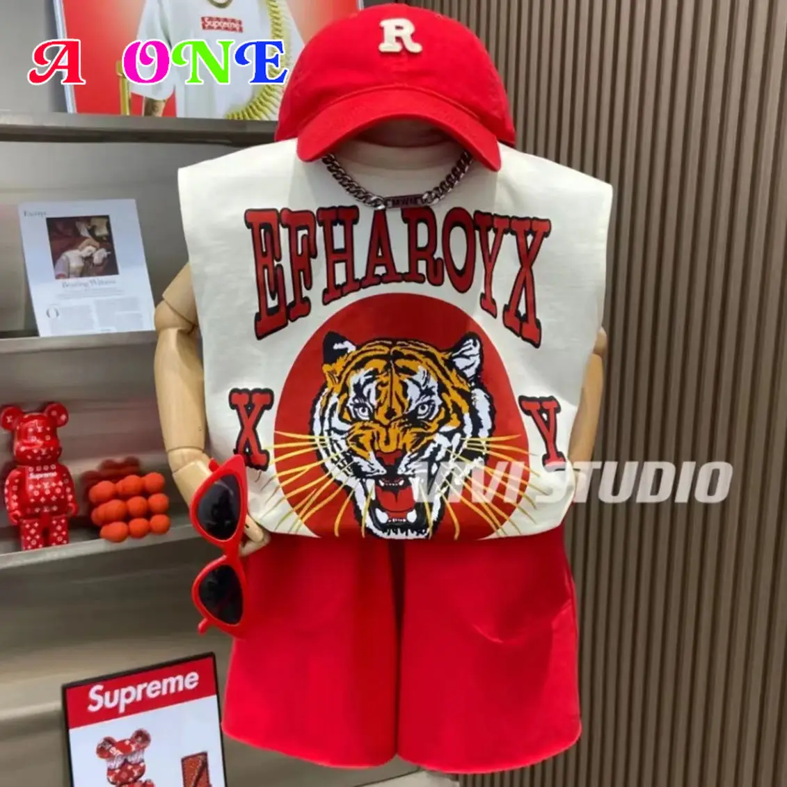

summer boys set clothes kids vest + short 2 pcs set baby clothing fashion tiger street style clothing boys t-shirt 2-10y