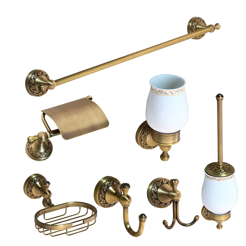 

Antique Brasss Bathroom Shelf Soap Dish & Toilet Holder Tooth Brush Holder Bath Hardware Sets Accessories 7 Pcs