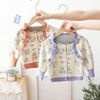 2022 autumn new fashion child baby flower ruffle knitted long sleeve cardigan sweaters jacket toddler kids girls
