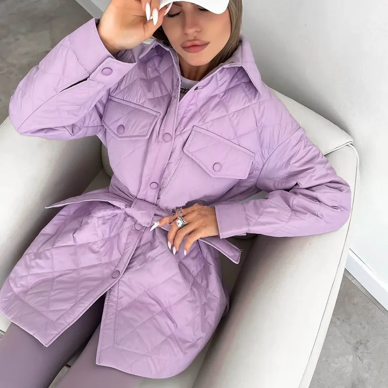 

Winter Warm Parkas Coats For Women Mid-long Cotton Padded Turn-down Collar Belt Down Coat Jackets Thicken Overcoats Female C060