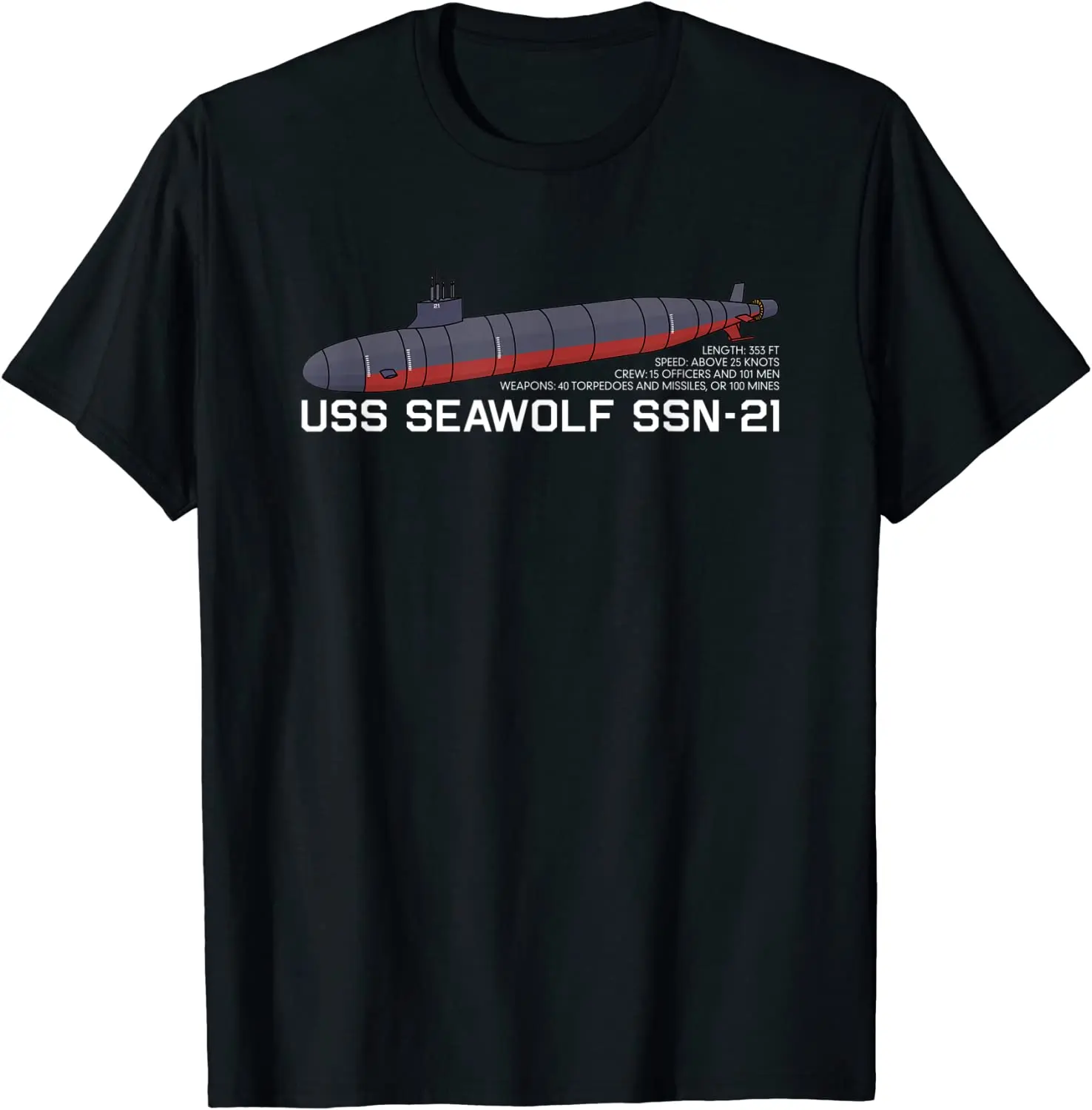 

USS Seawolf SSN-21 Submarine Infographic Men T-Shirt Short Sleeve Casual 100% Cotton O-Neck Summer Shirt
