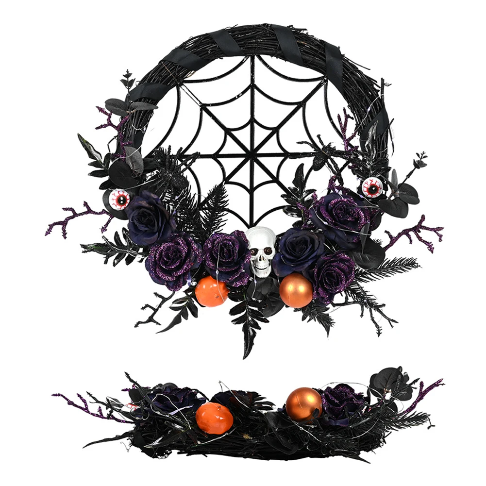 

Halloween Skeleton Decorations Spider Skeleton Vine Circle Simulation Flower Halloween Wreath Party Prop Door Home Decoration