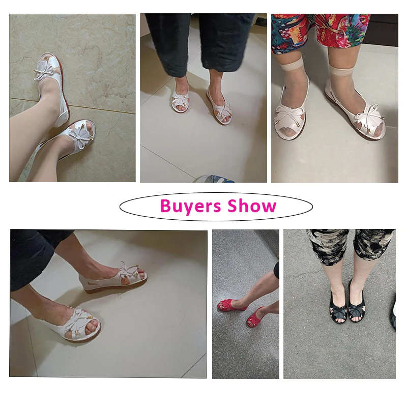 Feerldi Women's Sandals Designer Star Pendant Bowtie Genuine Leather Shoes Summer Peep Toe Breathable Loafers Woman Ballet Flats