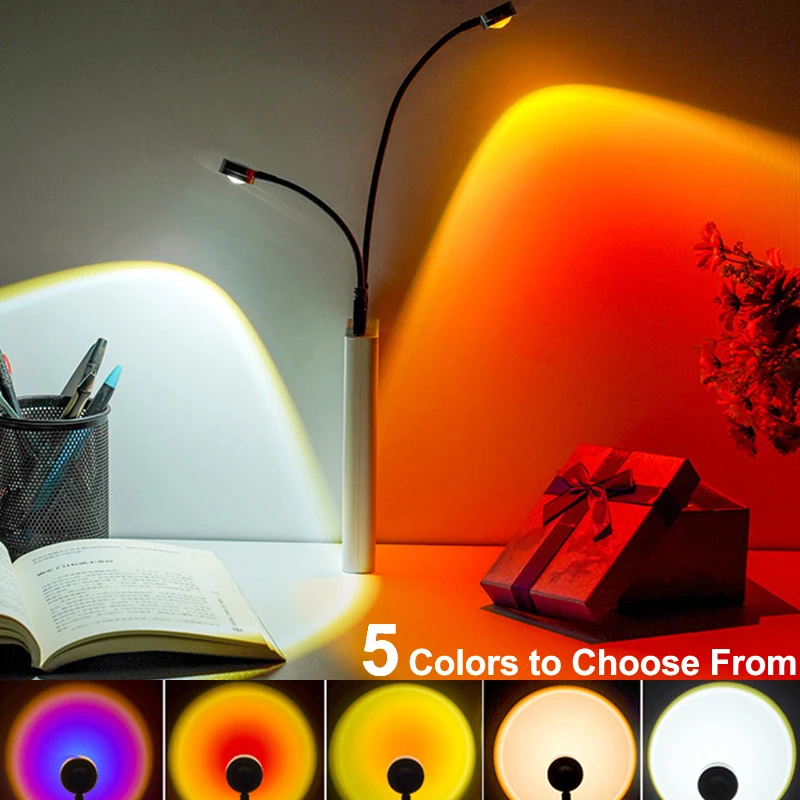 

USB Sunset Lamp Rainbow Projector Atmosphere Night Light Home Decoration Photography Lighting Coffee Shop Wall Decor Lights