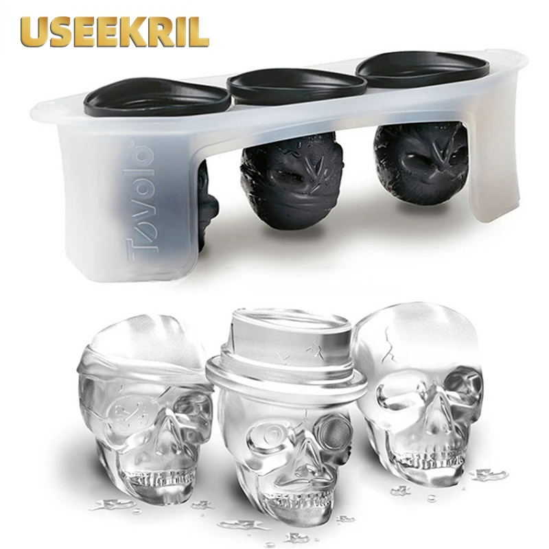 

3D Skull Silicone Ice Cube Mold Ice Cube Maker For DIY Whiskey Cocktail Ice Mold Creative Skull Ice Cube Mold For Party Bar Tool
