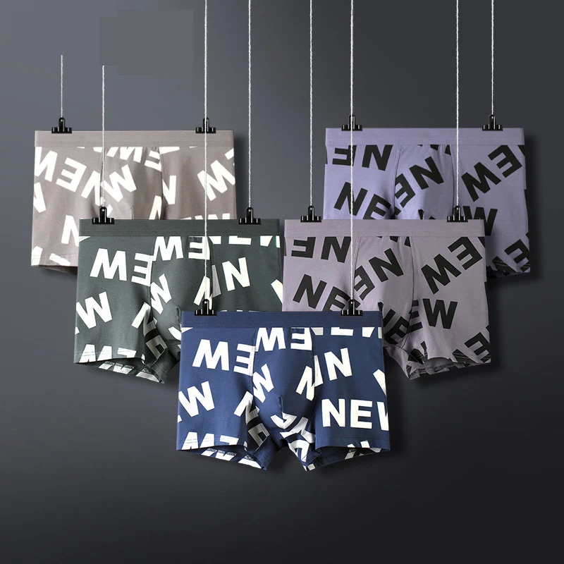 

Men's Underpants Modal Boxers Shorts Fashion White Letter Print Men Boxers Sexy Seamless Male One Piece Cotton Panties Underwear