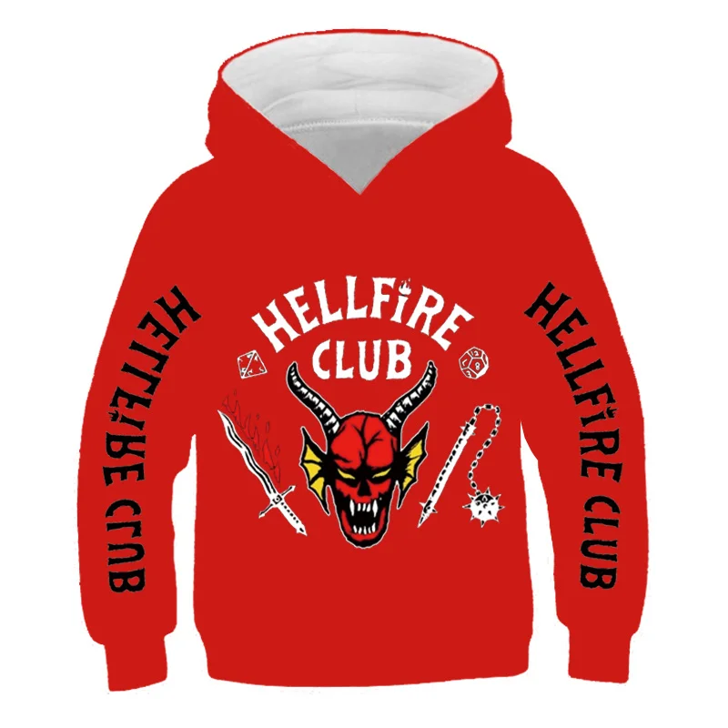 

Children Stranger Things 4 Hoodies Hellfire Club Cotton Pullover for Kids Fashion Boys Girls Long Sleeve Clothes Kids Size 4-14
