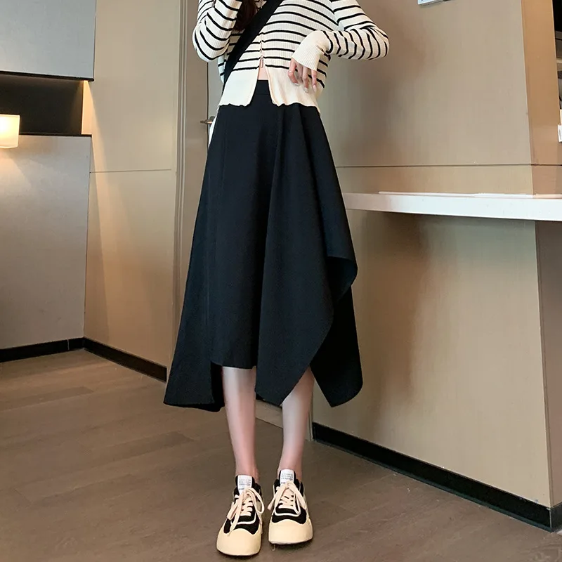 Irregular Vintage Skirt Women High Waist Slimming Gothic Skirt Harajuku New Elegant Lady Casual Medium Length Pleated Skirts