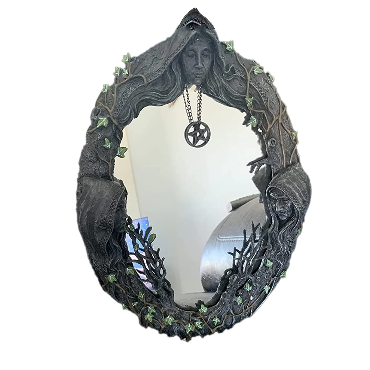 

Triple Moon Goddess Wall Mirror Trinity Wall-Mounted Mirror with Five-Pointed Retro Hanging Mirror