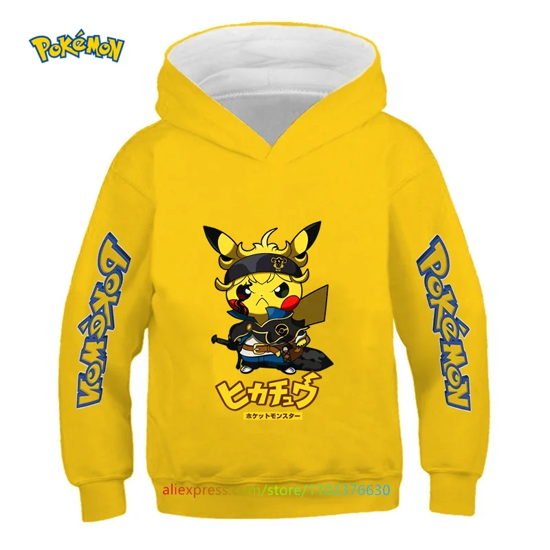 

Pokemon Baby Boy Cool Pikachu Hoodie 4-14 Years Old Cartoon Sweater Spring and AutumnThin Coat Children's Hooded New