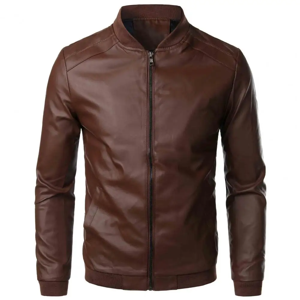 

Men's Autumn Casual Vintage Leather Jacket PU Leather Fashion Spring Motorcycle Jacket Stand Collar Solid Casual Leather Jacket