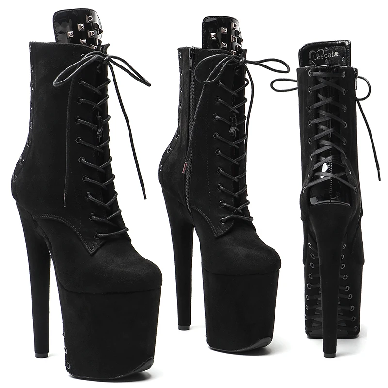 Leecabe 20CM/8inches  Suede upper with patent PU   Nightclub  Stiletto Pumps High Heels Women's Party Shoes