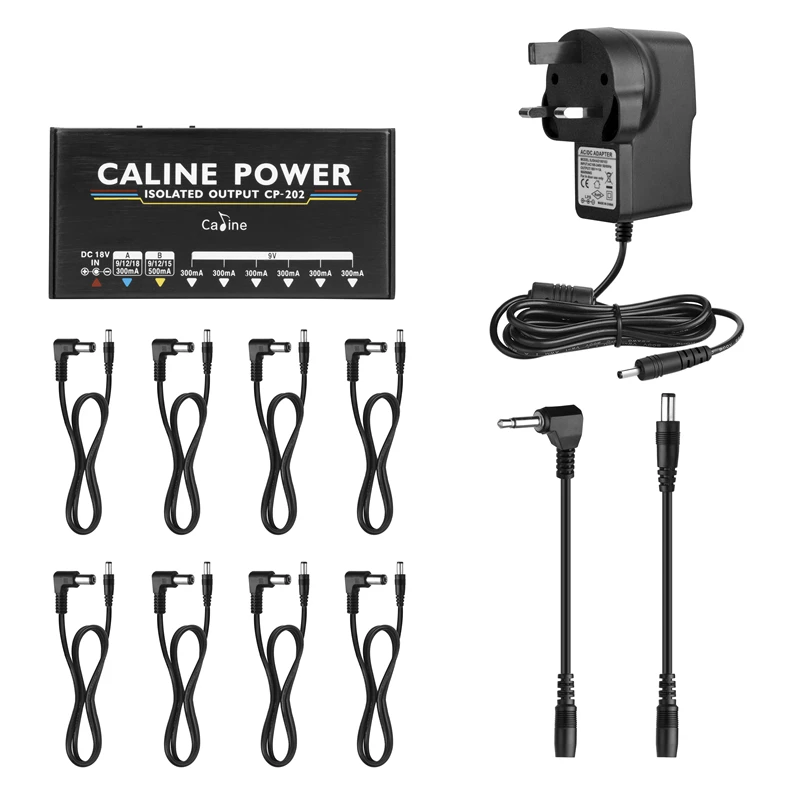 Caline CP-202 Truly Isolated Power Supply 36W 8 Outputs for 9V/12V/15V/18V Guitar Effect Pedal with Adapter and 10 Cables