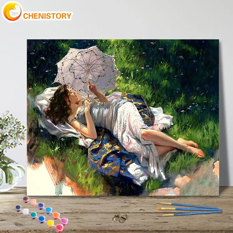 

CHENISTORY Paint By Number Women In The Grass Drawing On Canvas Gift Diy Pictures By Numbers Figure Kits Handpainted Art Home De