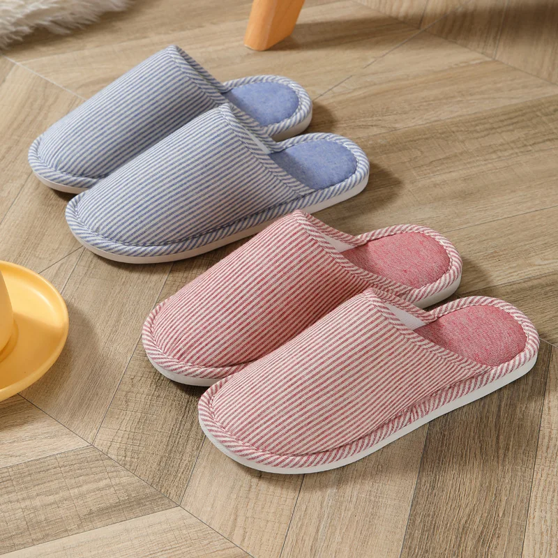 

2022 New Spring and Autumn Women Cotton Linen Slippers Indoor Men's House Shoes Couples Home Slippers Non Slip Sapatos Femininos