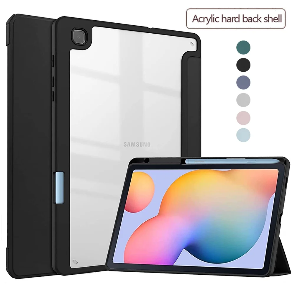 

Acrylic Case for Samsung Galaxy Tab S7/S8 11inch S7 FE Lite S8 Plus 12.4 SM-T870/X700 S6 Lite 10.4 Tri-Fold Stand Smart Shell