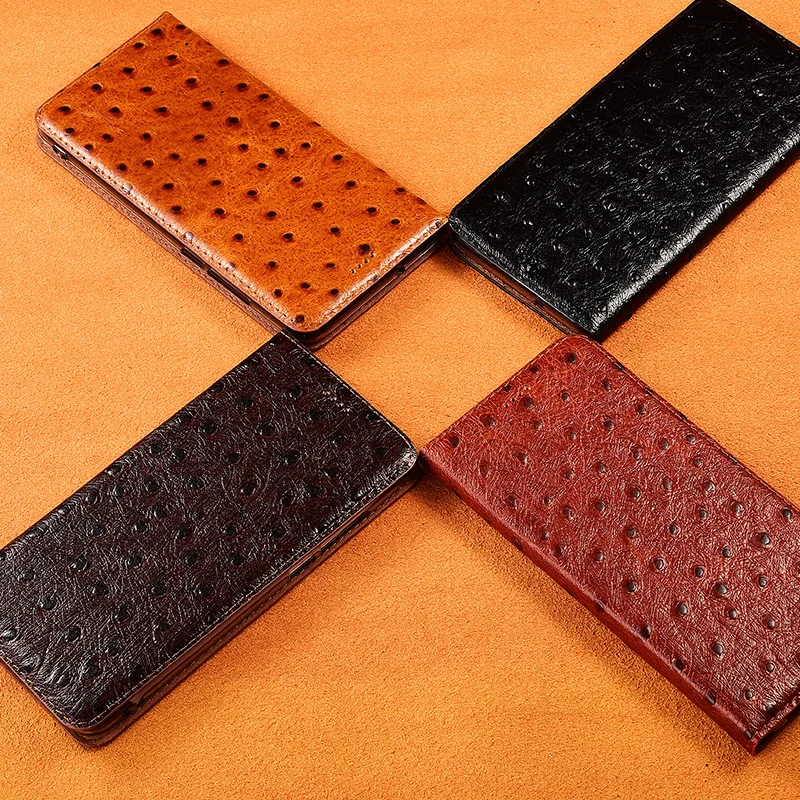 ostrich veins genuine leather flip case for infinix note 7 8 8i 10 11 11i 11s pro nfc card pocket phone cover free global shipping