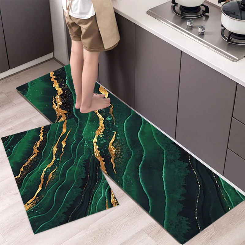 

Dark Green Pink Marble Veins Carpet Rugs Floor Non-Slip Tapices Kitchen Door Foot Mat Living Room Decoration Home Decor