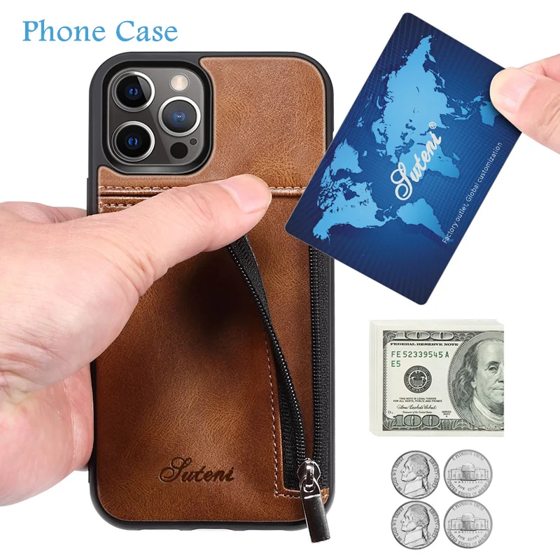 

Phone Case for Iphone 12 13 Card Back Cover Protective Sleeve Card Case Back Shell Zipper Bag Iphone 12 Cases for Women
