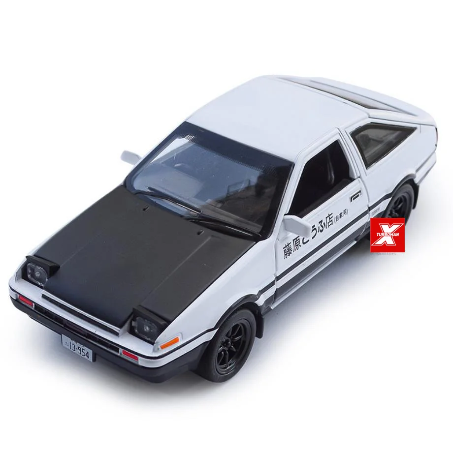 

Hot 1:28 Scale Racing Anime Initial D Trueno Ae86 Metal Model With Light And Sound Diecast Car Pull Back Alloy Toys Collection