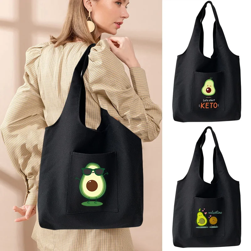 

Women Shoulder Bags Commuter Vest Bag Avocado Print Eco-friendly Large Capacity Shopping Handbags Ladies Casual Canvas Tote Bag