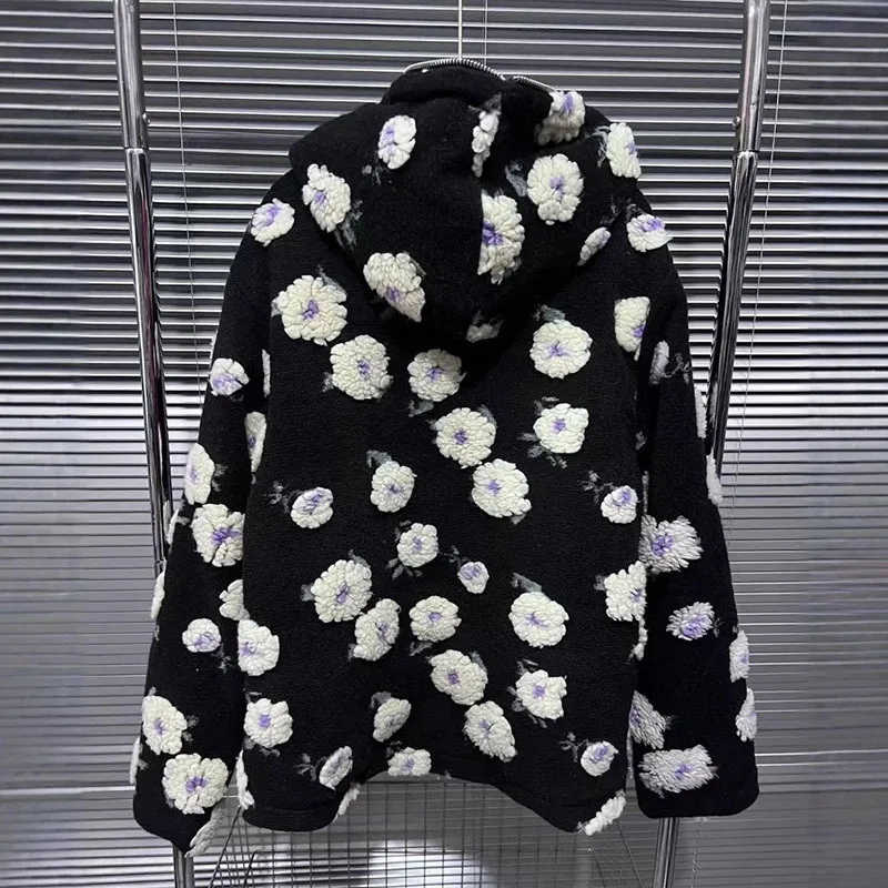 DEAT женское пальто свободные контрастные цвета молния с капюшоном и хлопковой