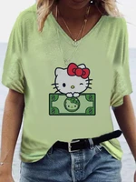 summer short sleeve t shirt casual v neck hello kitty japanese kawaii shirt elegant top y2k clothes