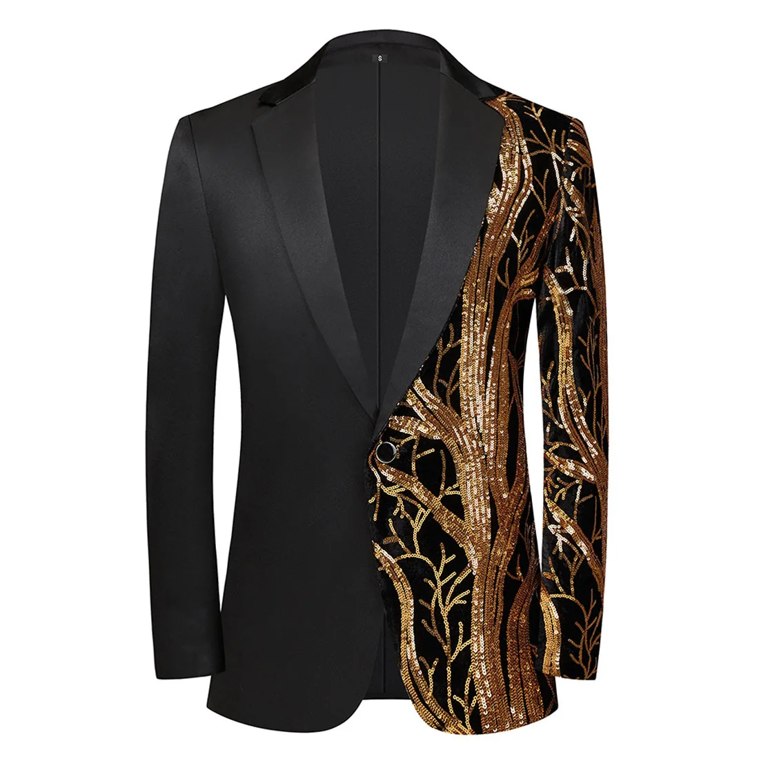 

Mens Tuxedo Dress Blazers Gold Shiny Sequins Floral Suits Jacket Men Party Dinner Prom Slim Stylish Blazer Stage Singer Costume