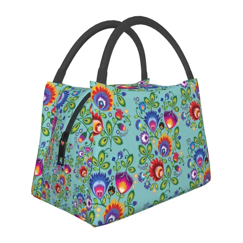 

Poland Folk Flowers Lunch Bag Warm Cooler Insulated Polish Floral Lunch Box for Women Kids Work School Picnic Food Tote Bags