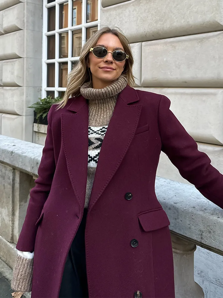 Красное твидовое шерстяное пальто из ангоры с лацканами