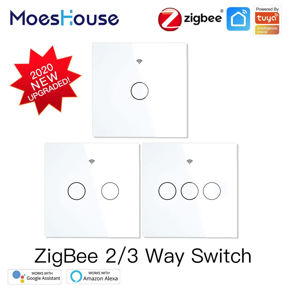 

ZigBee Wall Touch Smart Light Switch With Neutral/No Neutral ,No Capacitor Smart Life/Tuya Works with Alexa,Google Hub Required