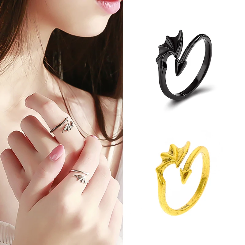 

New Simple Devil Wings Ring Temperament Fashion Stainless Steel Couple Ring For Men Woman Party Jewelry Birthday Gifts