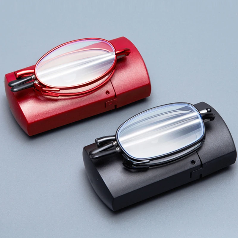 

Folding Reading Glasses With Case Men Women Frame Black Metal Glasses Telescopic Rotation Presbyopia Eyeglasses +1.0 +1.5 +2.0