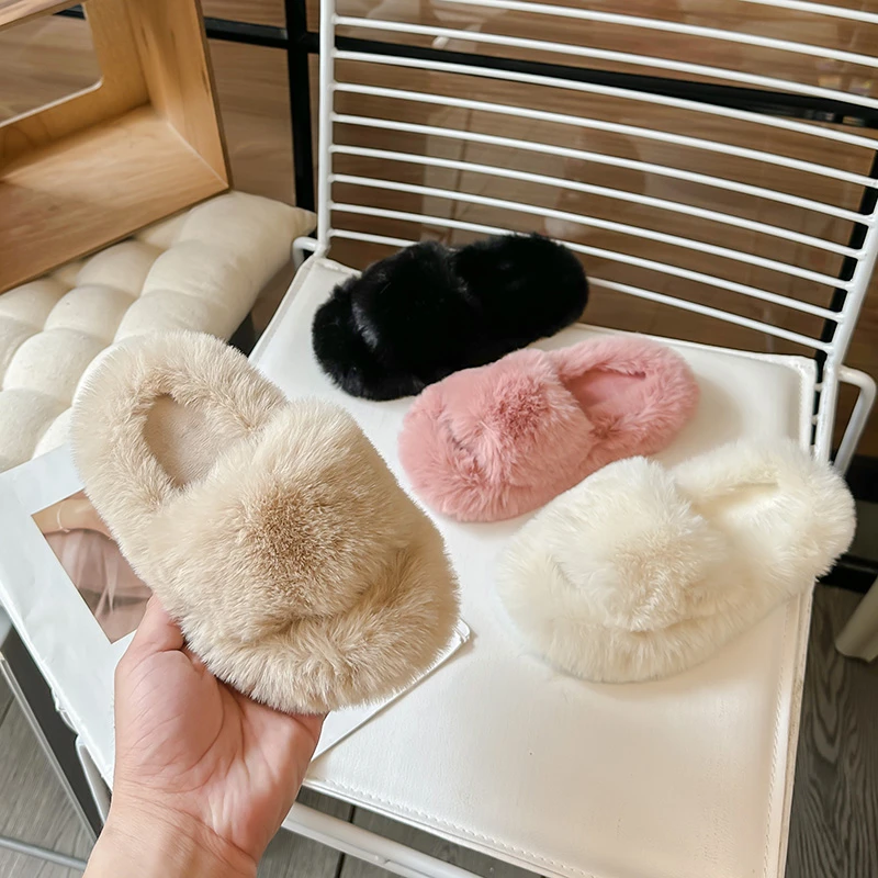 Детские Меховые Тапочки Для Девочек Нескользящие Теплые Хлопковые С Вариантами