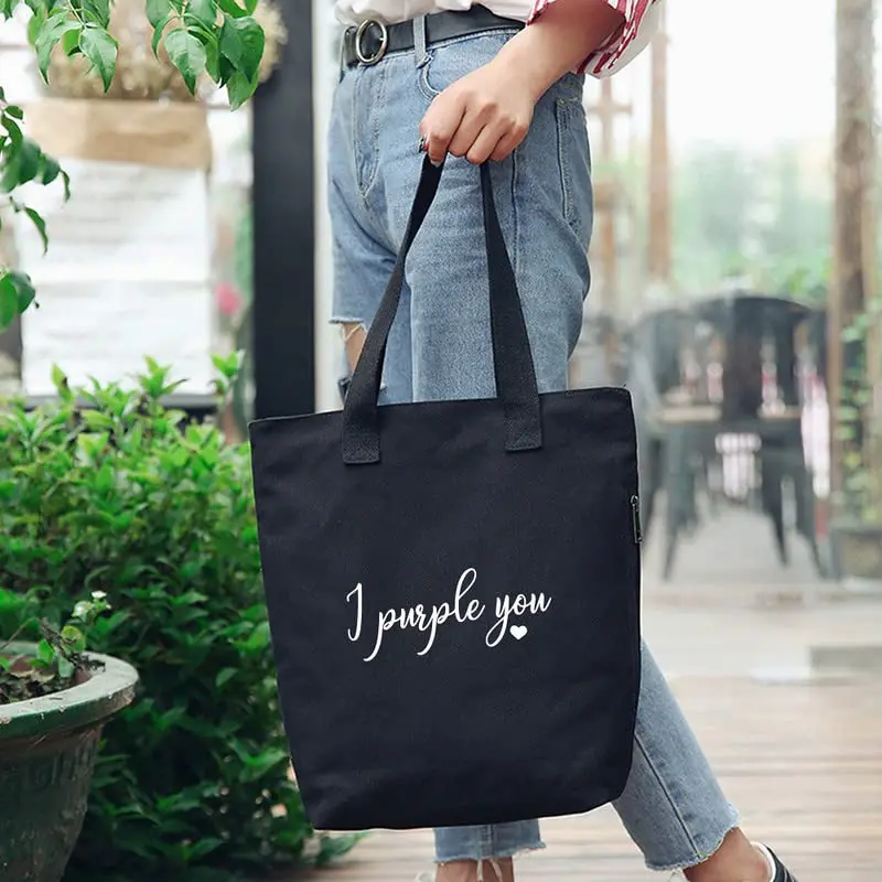 Kpop I Purple you Merchandise Work Tote Bags Merchandise Canvas Bookbag Shoulder Bag Hobo Crossbody Handbag Casual Tote Backpack