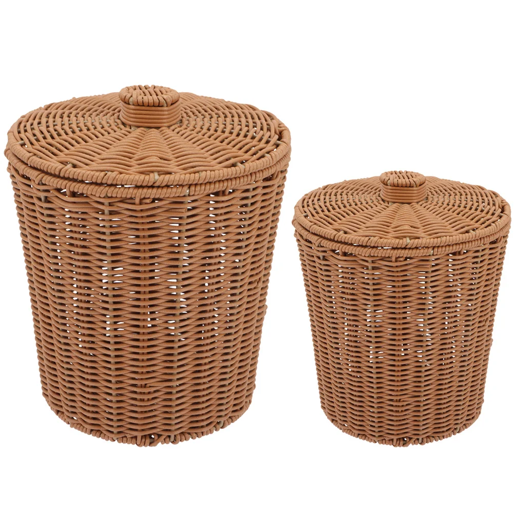 

Basket Trash Can Woven Bin Wicker Storage Waste Garbage Laundry Rattan Seagrass Pot Lid Containerpaper Flower Hamper