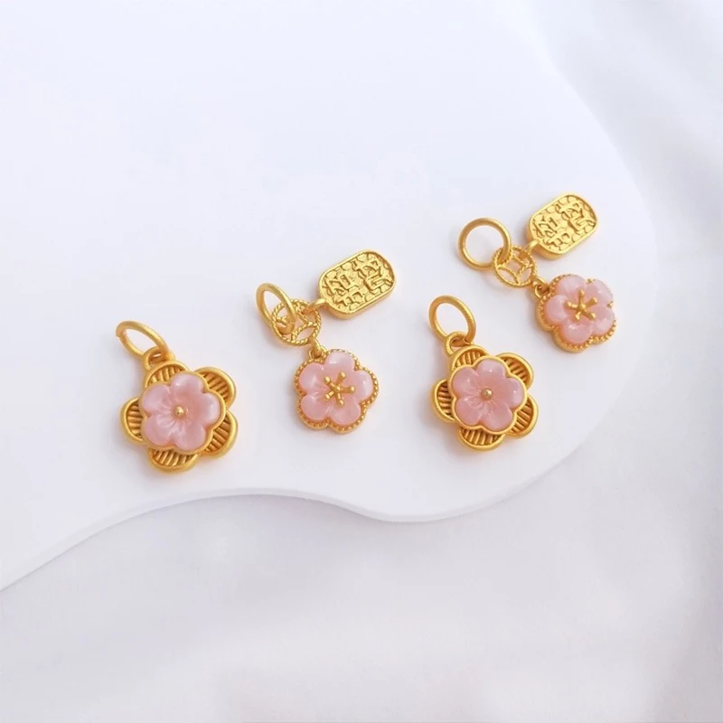 

18K Matt Gold Plated Pink Peach Blossom Flower Charm Pendant For DIY Bracelet Charm Supply