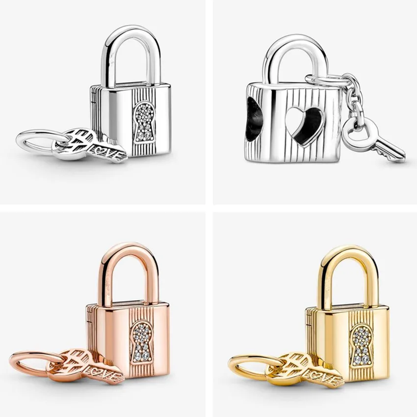 

Authentic 925 Sterling Silver Rose Gold Padlock & Key Dangle Charm Bead Fit Pandora Bracelet & Necklace Jewelry