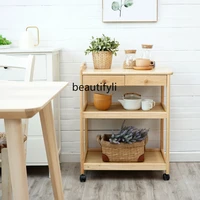 hj solid wood mobile catering cart household trolley trolley food delivery van kitchen shelf three layer