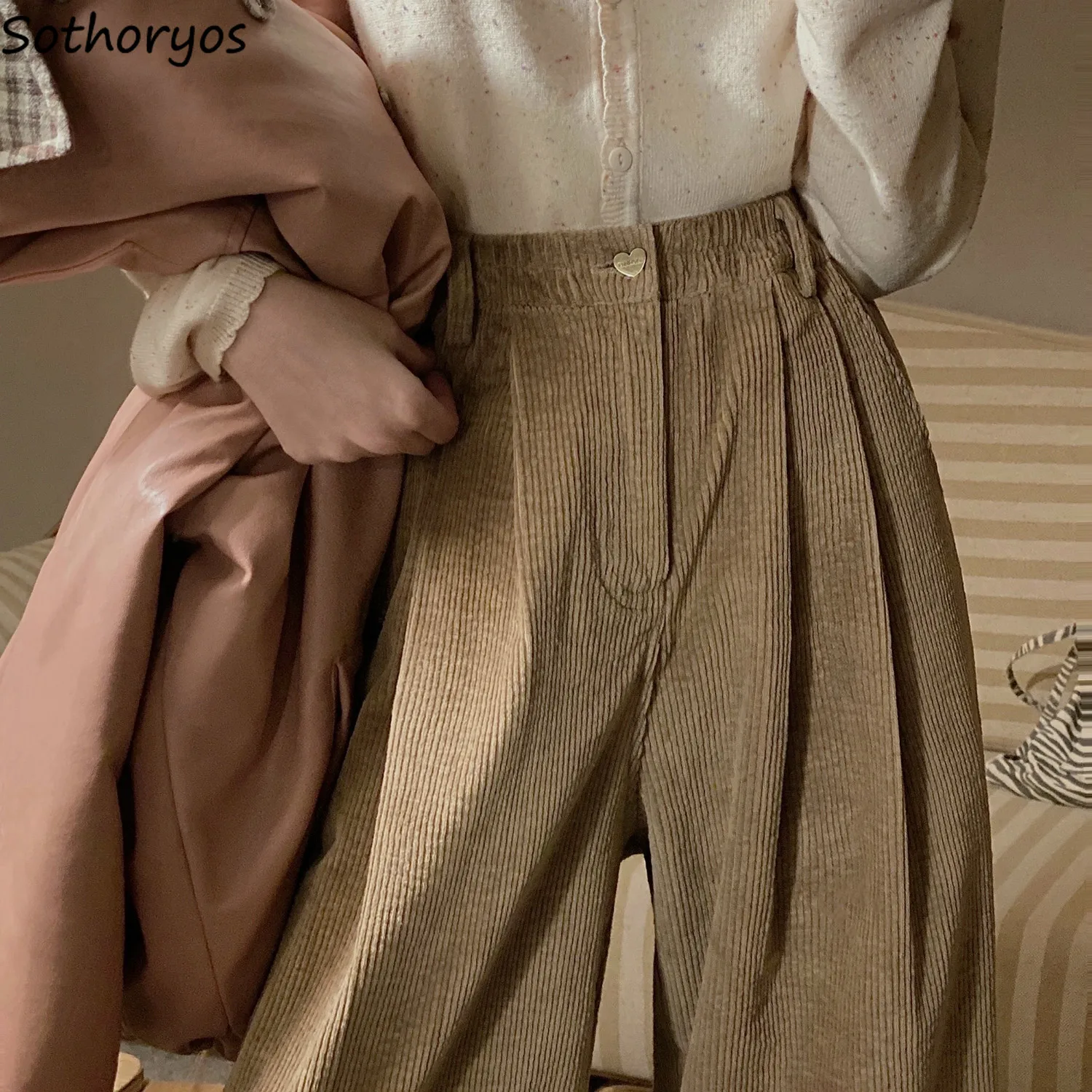 Модные Женские однотонные нежные широкие брюки в стиле ретро с высокой талией