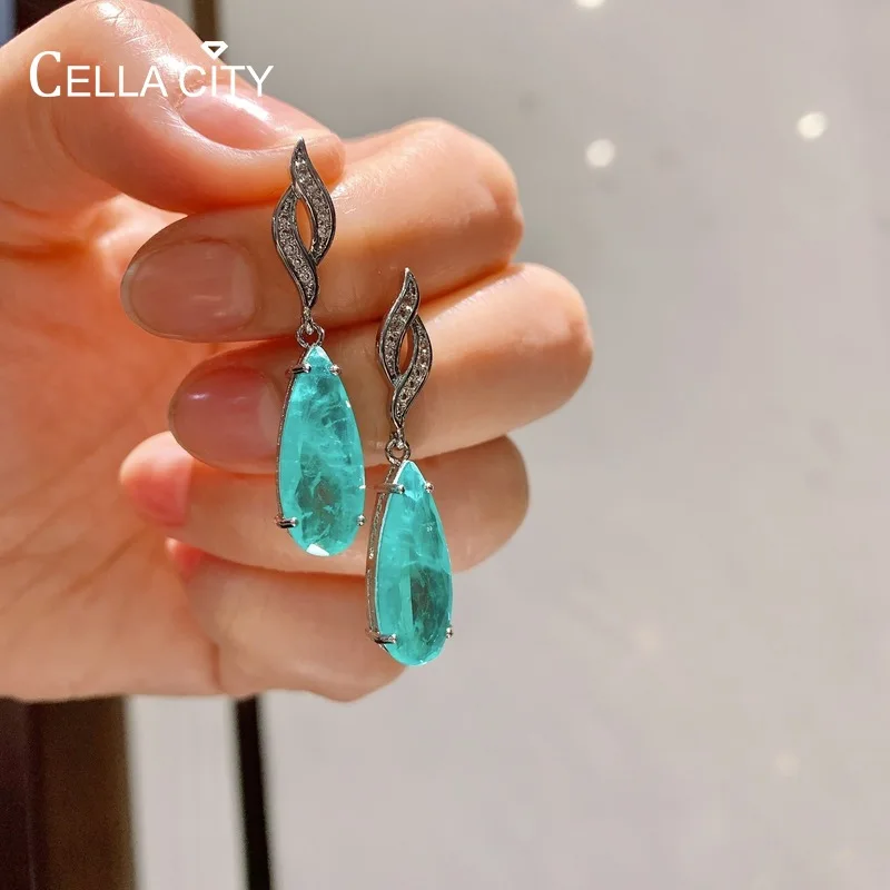 

Реальная яркость, набор серебряных ювелирных изделий, Paraiba с 10*20 мм подвесками, свадебные серебряные ювелирные изделия, подарки