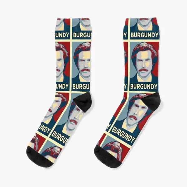 

Ron Burgundy Portrait Artwork Crew Socks Black Women Girls Winter Cute Pattern Cartoon Comfortable Unisex Funny Ladies Mens